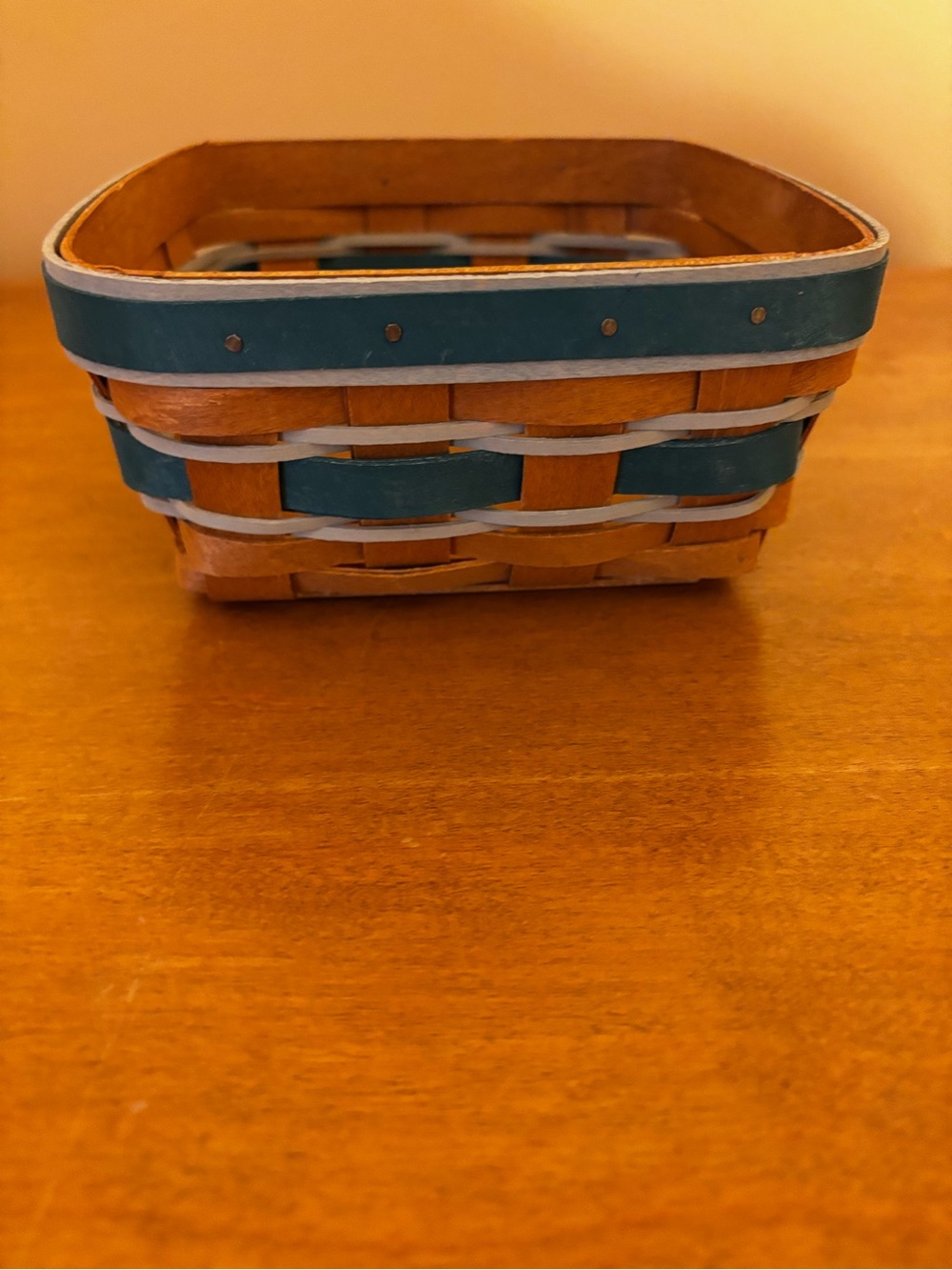 Longaberger Square Basket with Teal and Grey Splints